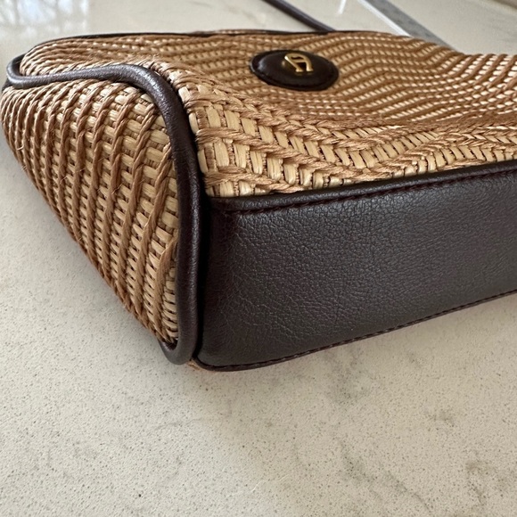 Vintage  Etienne Aigner Woven Straw & Leather Handbag Purse - Picture 10 of 14